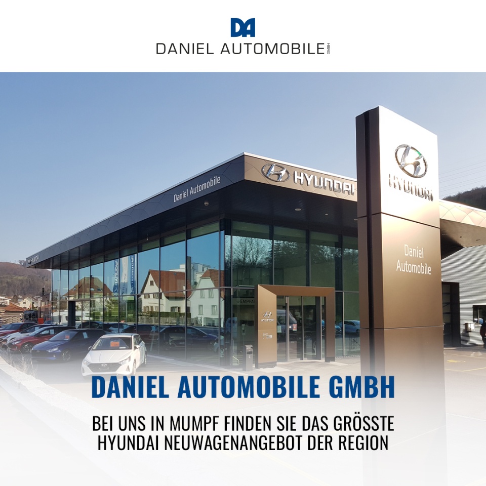 Herzlich willkommen bei Daniel Auto GmbH in Mumpf! - Seit 1975 sind wir Ihre zuverlässige Garage im Fricktal und seit 1993 stolzer, offizieller Hyundai-Vertreter. Bei uns erwartet Sie:
