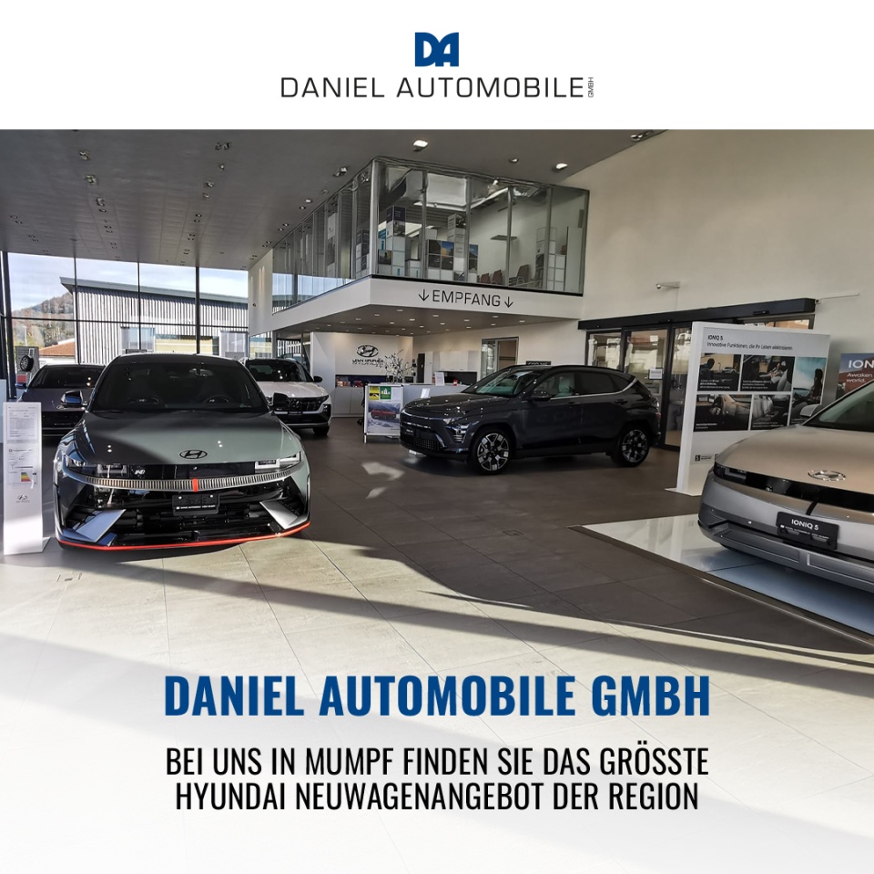 Herzlich willkommen bei Daniel Auto GmbH in Mumpf! - Seit 1975 sind wir Ihre zuverlässige Garage im Fricktal und seit 1993 stolzer, offizieller Hyundai-Vertreter. Bei uns erwartet Sie: