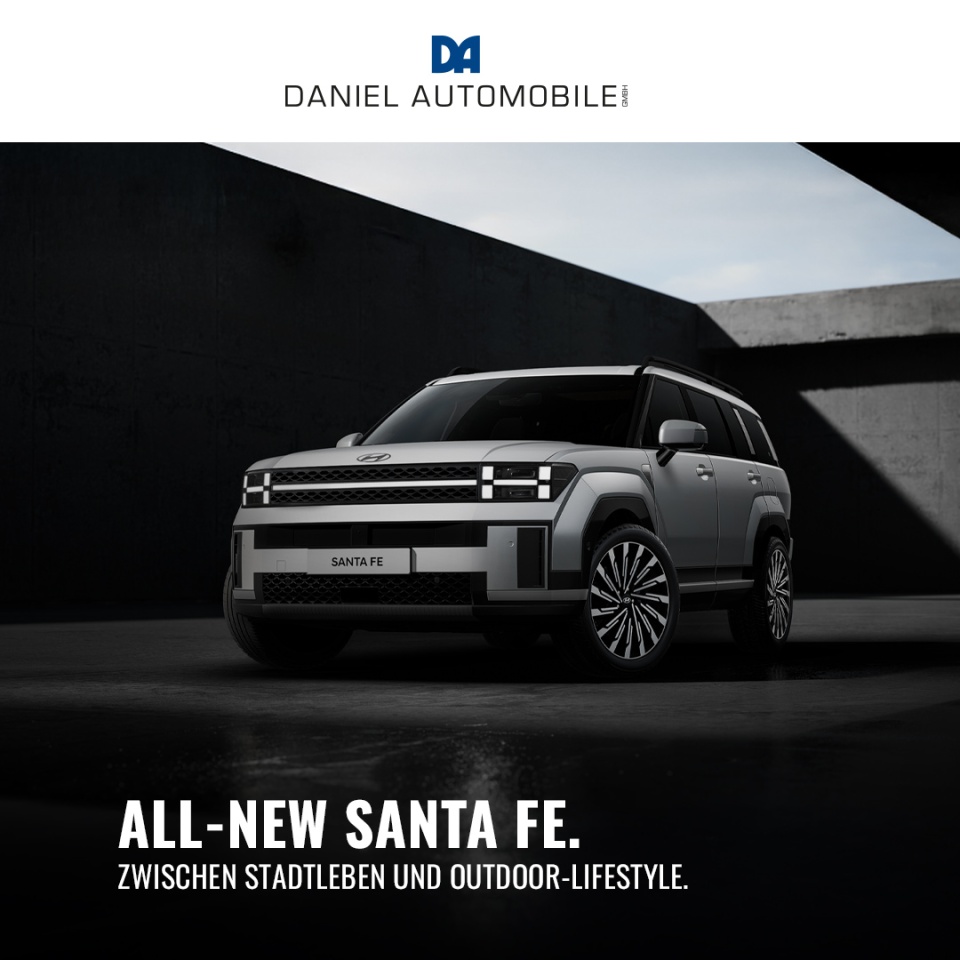 Entdecken Sie den neuen Hyundai All-New Santa Fe – Ihr Begleiter für jedes Abenteuer! - Der All-New Santa Fe vereint urbanen Stil mit Outdoor-Qualitäten auf beeindruckende Weise. Dank seines grosszügigen Raumangebots ist er der perfekte Partner für individuelle Entdeckungstouren und unvergessliche Familienausflüge in die Natur.
